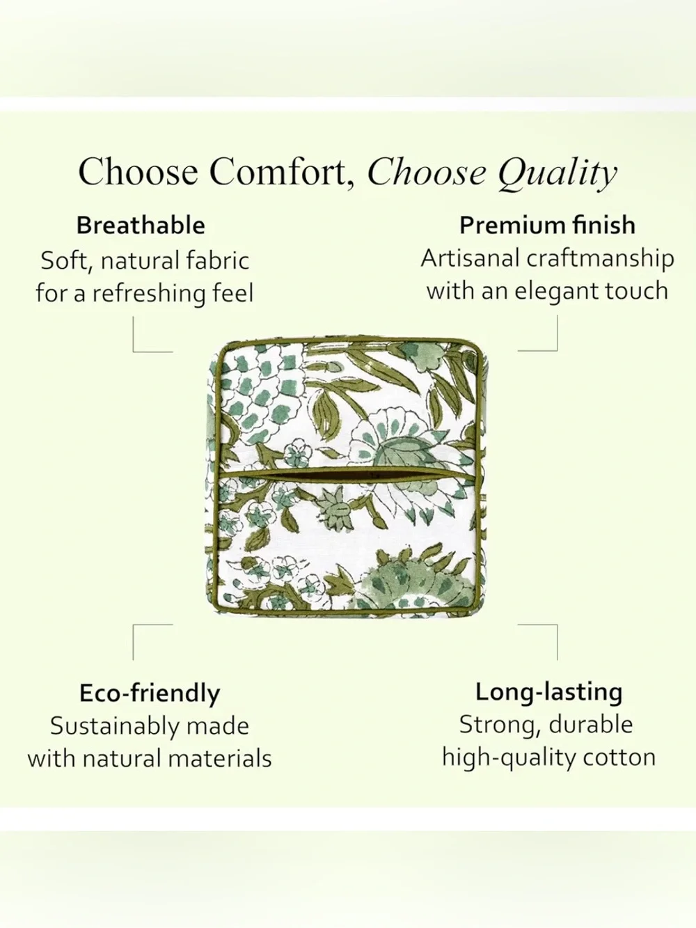 CPC Agate Green Block Print Cotton Tissue Box Cover 5